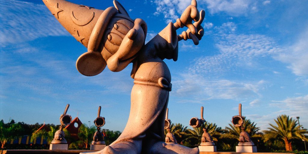 Miniature golf course at Fantasia Gardens with whimsical Disney-themed décor and lush landscaping.