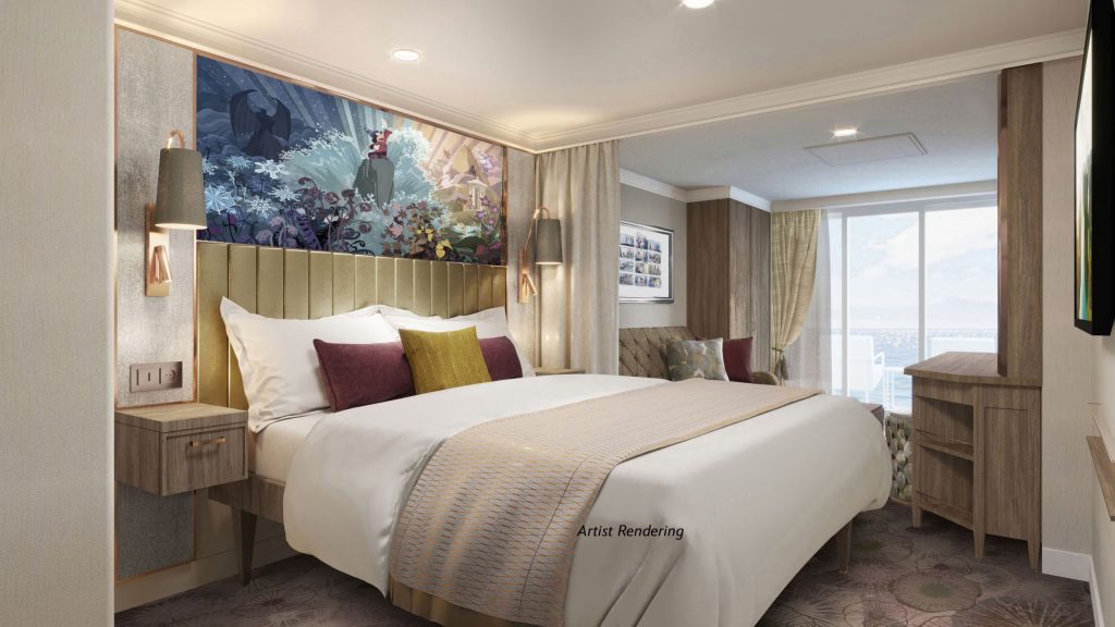 A modern hotel room featuring a large bed with decorative pillows, wooden accents, and a large window with natural light.
