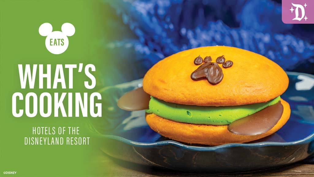 disneyland-new-tastes-summer-2025 Whoopie pie with green filling, a chocolate pawprint, and chocolate dog ears at Disneyland Resort Hotels.