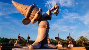 Miniature golf course at Fantasia Gardens with whimsical Disney-themed décor and lush landscaping.