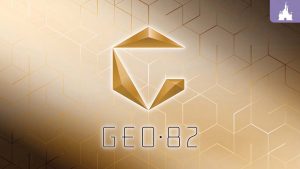 GEO-82 logo with a gold geometric design on a metallic background featuring hexagonal patterns.