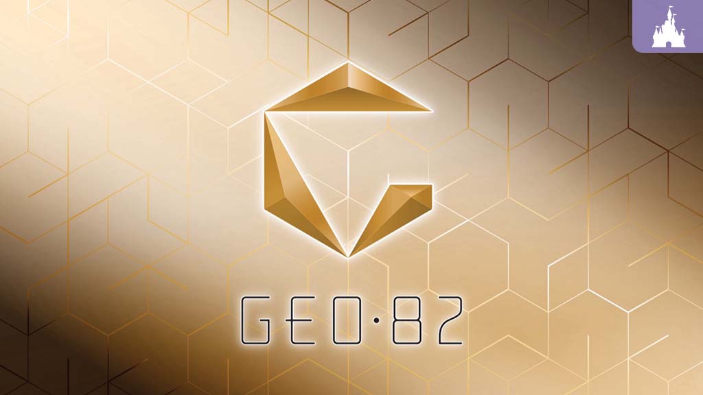 spaceship-earth-geo-82-lounge GEO-82 logo with a gold geometric design on a metallic background featuring hexagonal patterns.
