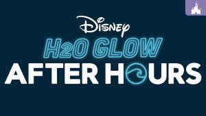 Disney H2O Glow After Hours logo with glowing blue and white text on a dark background, representing a special evening event.